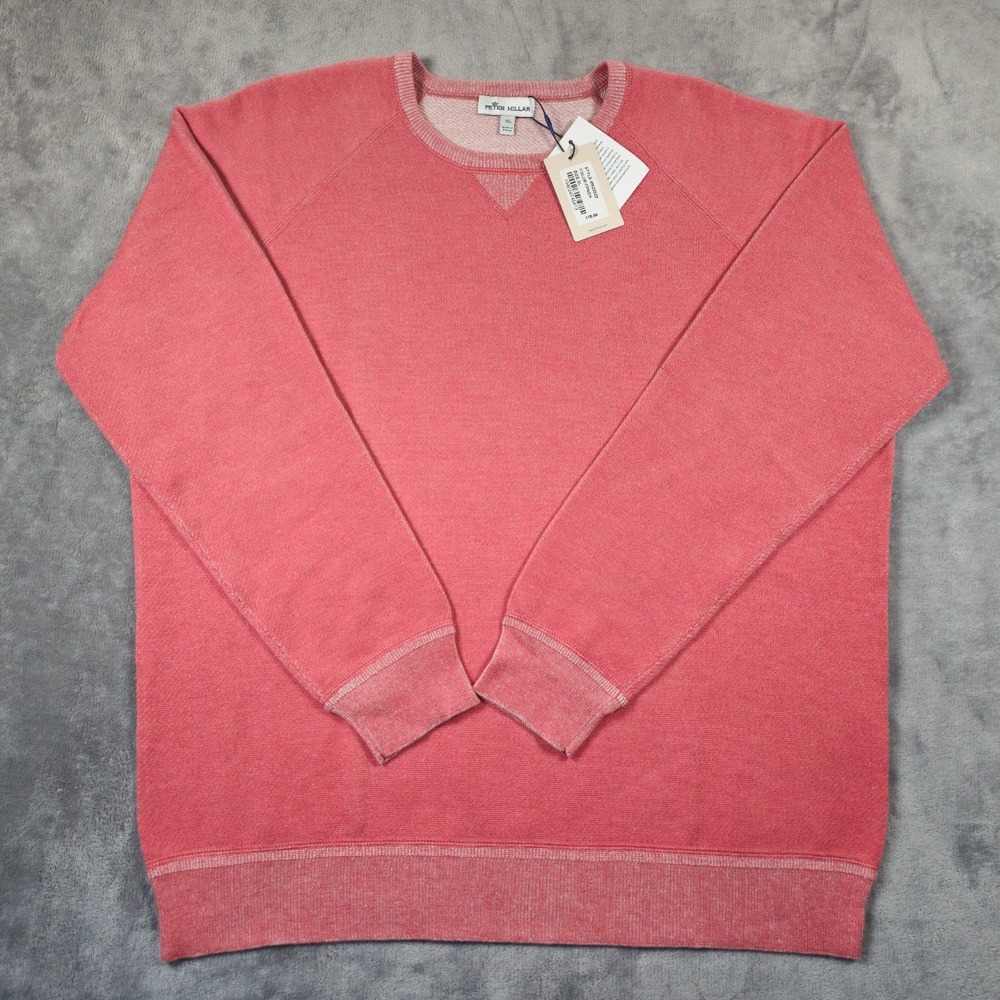 Peter Millar Pullover Crew Neck Sweater Size XL in Coral Pink Cotton/ Wool Blend
